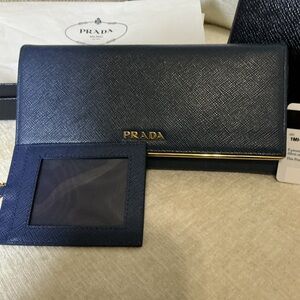 Prada Midnight Blue Wallet with Gold Detailing